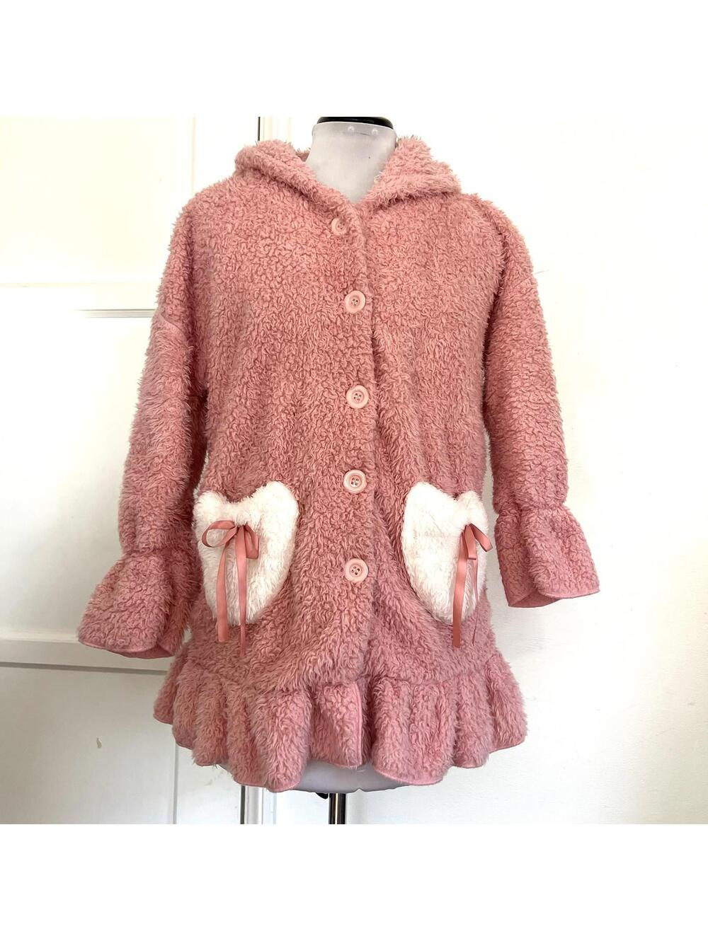 Kawaii Pink Bunny Hoodie Sherpa Fleece Jacket Heart Pockets Lolita Jfashion M - Picture 2 of 7